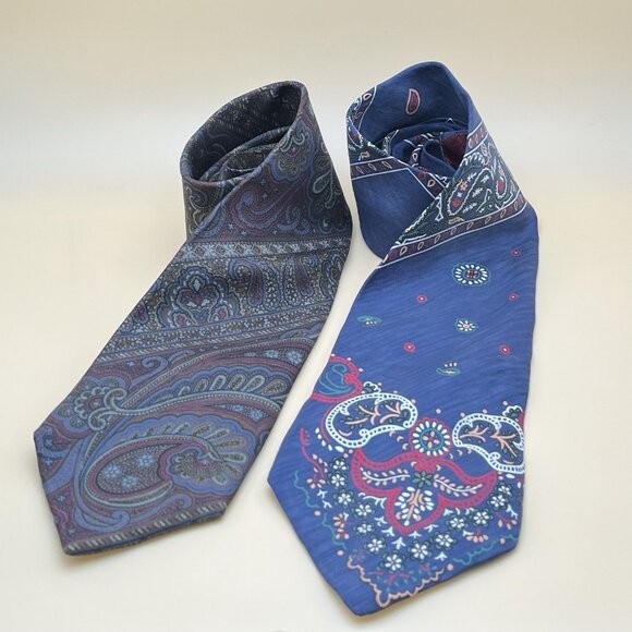 Vintage Don Loper Beverly Hills Silk Men’s Paisley Neck Ties USA Made Set Of 2 - Picture 1 of 4
